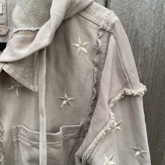 We The Free Free People Beyond the Stars Natural Tan Hooded Crop Jacket Top - Picture 6 of 8